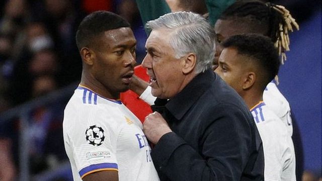 Real Madrid boss Carlo Ancelotti gives instructions to David Alaba