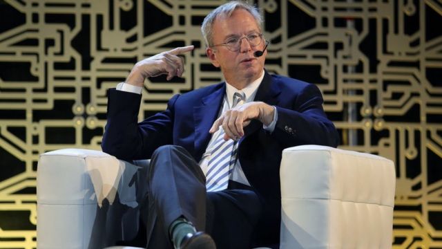 Executive Chairman of Alphabet, Inc. Eric Schmidt is interviewed at the Inclusive Innovation Challenge Celebration event at HUBweek in Boston on Oct. 12, 2017.