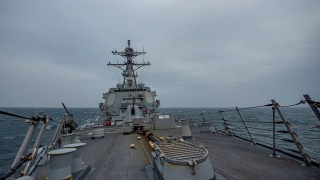 A US navy ship in the Taiwan Strait