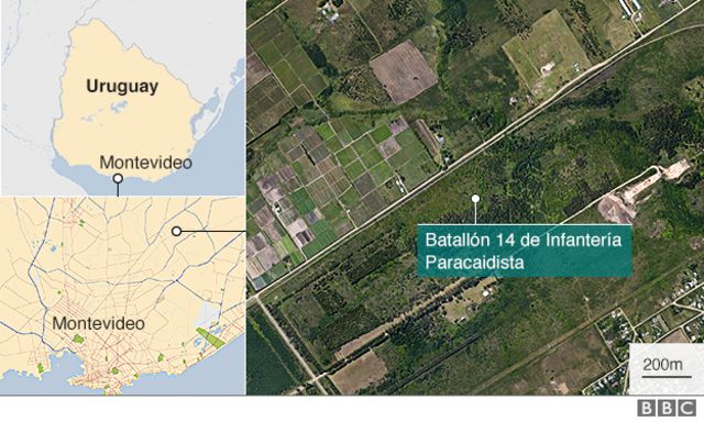 Mapa de Uruguay con la ubicación de la fosa común donde fueron hallados dos cuerpos.