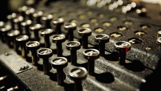 Close-up of Enigma machine
