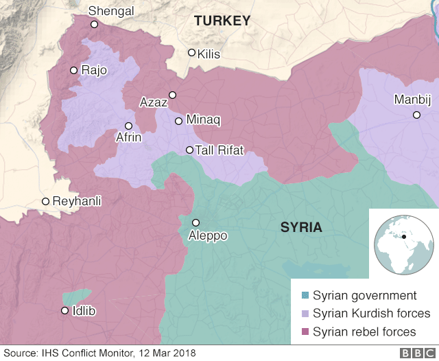 Map showing control of Afrin on 12 March 2018