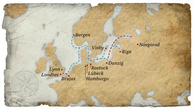 Las principales ciudades por las que transitaba el comercio de la Liga Hanseática.
