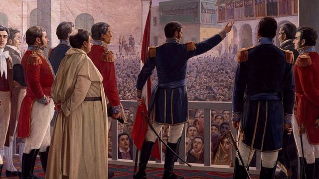 Don José de San Martín proclamando la Independencia de Perú.