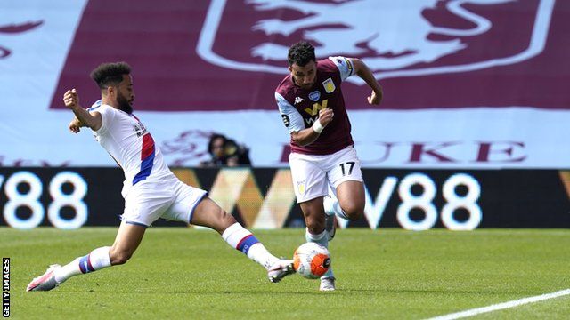 Aston Villa's Trezeguet takes on Crystal Palace's Andros Townsend