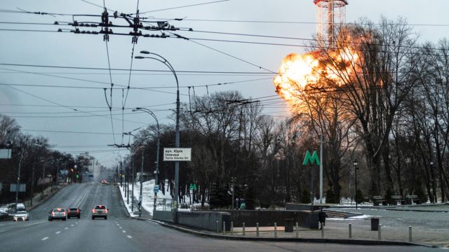 基辅电视塔被炸(photo:BBC)