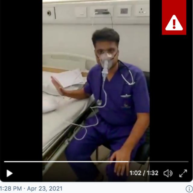 A screenshot from a viral video that spreads misleading information about oxygen procurement to Covid patients