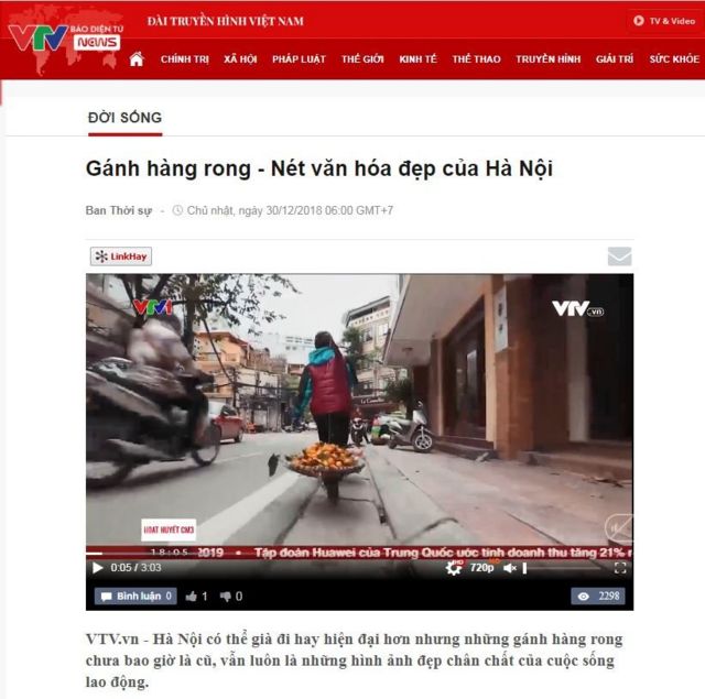 Bài viết và video trên VTV về gánh hàng rong được xem là nét đẹp của Hà Nội.