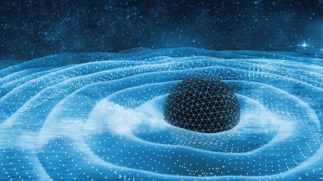 Las ondas gravitacionales deforman el espacio-tiempo.