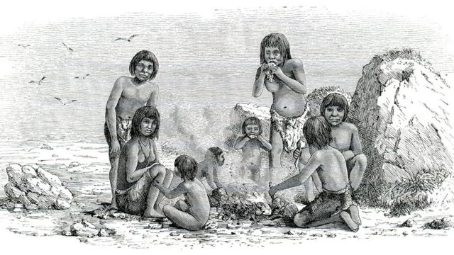 Ilustração retrata indígenas da Terra do Fogo, no extremo sul da Argentina