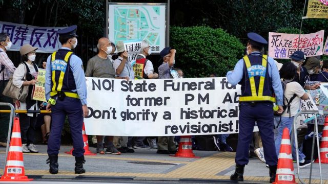 People protest against the state funeral for former Japanese prime minister Shinzo Abe in Tokyo, Japan