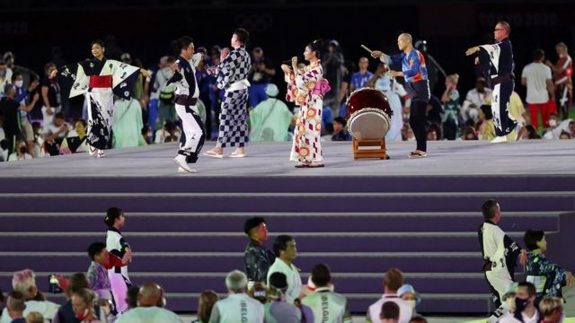Singers and dancers perform during the Closing Ceremony of the Tokyo 2020 Olympic Games at the Olympic Stadium in Tokyo, Japan, 08 August 2021.