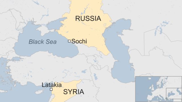 Map showing Sochi in Russia