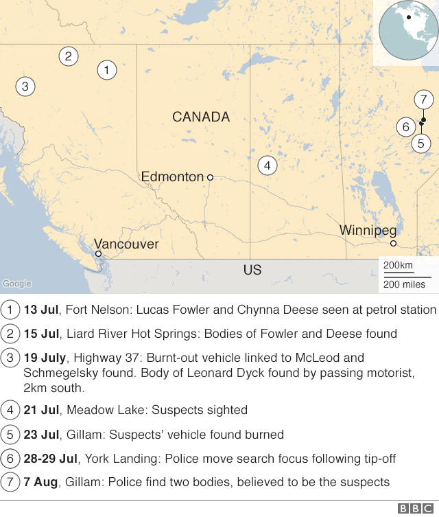 map showing sequence of events