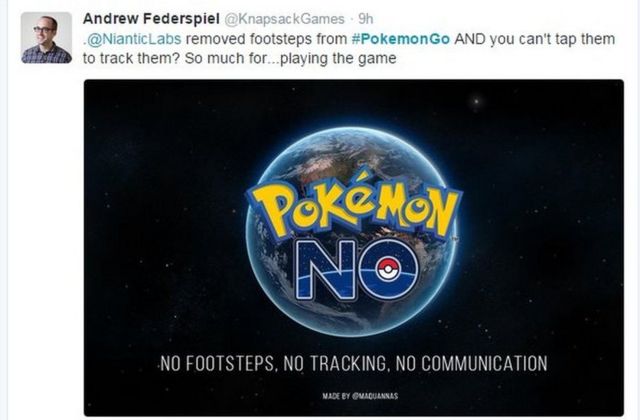 Un tuit sobre la actualización de Pokémon Go