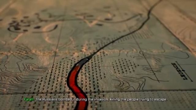 A map featuring subtitles with the words: 'The Russians bombed it during the invasion' in the latest Call of Duty game.