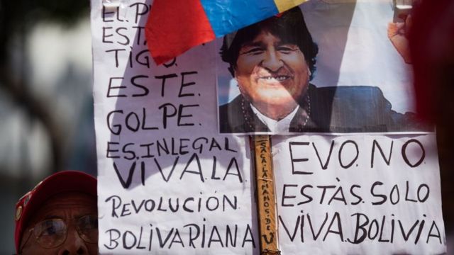 Cartel de apoyo a Evo Morales en Caracas, Venezuela