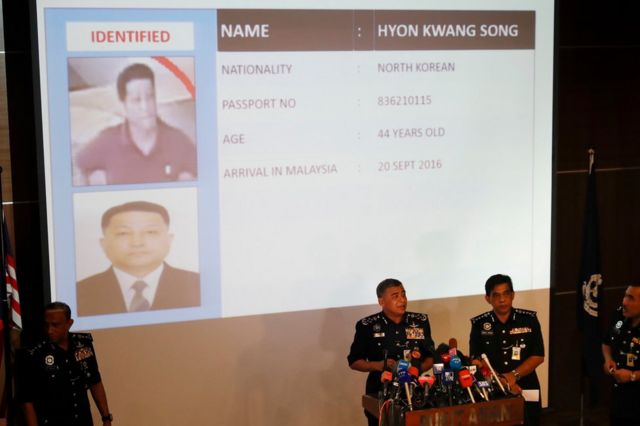 Kepolisian Malaysia menunjukkan identitas pejabat Korea Utara yang mereka cari.
