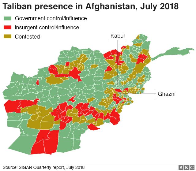 Map showing Taliban presence in Afghanistan