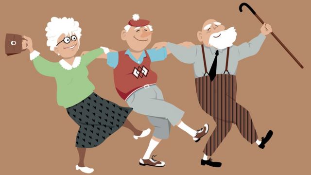 Ilustração de idosos dançando
