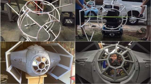 Four stages of the Tri-fighters being constructed