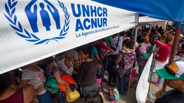 Venezuelan refugees at a UNHCR tent