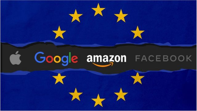 EU flag with big tech firms