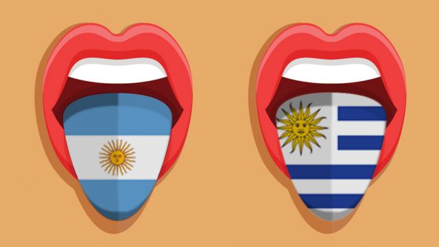 Ilustraciones de una boca con la bandera argentina y otra con la uruguaya.