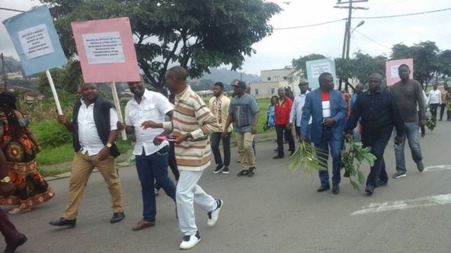 Mayor for Buea Patrick Ekema Esunge don march for peace