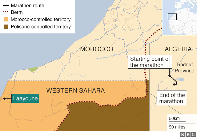 Map showing location of marathon and disputed territories
