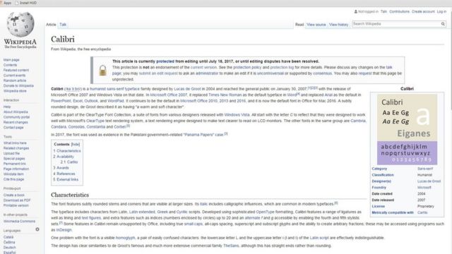 وکی پیڈیا پر 'کیلیبری' کا صفحہ