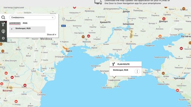 Для пользователей с российским IP на картах Nissan Крым выглядит как часть России