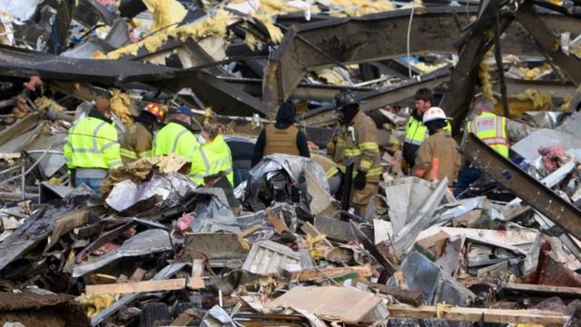 Rescuers search through rubble of Mayfield candle factory