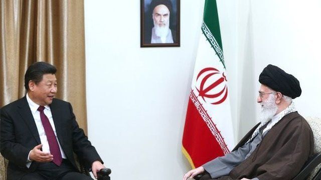 中國國家主席習近平與伊朗最高領袖哈梅內伊。