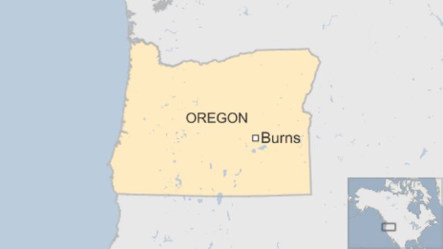 バンディー容疑者らが逮捕されたオレゴン州バーンズの位置