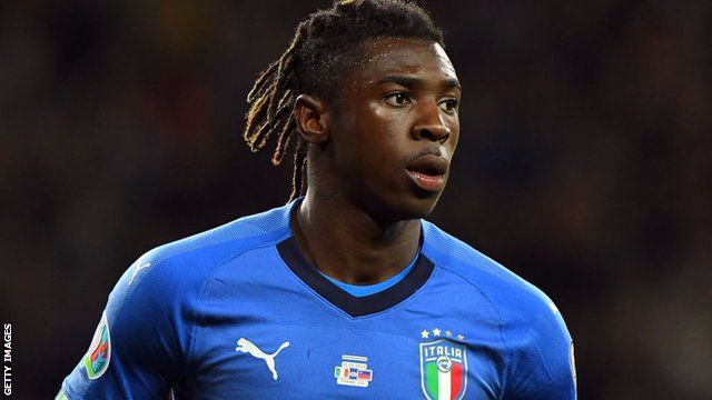 Moise Kean playing for Italy