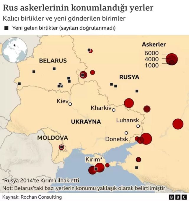 Rus askerlerinin konumlandığı yerler haritası