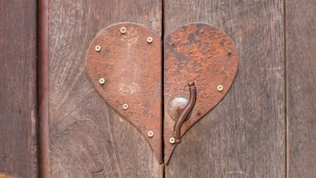A heart-shaped padlock