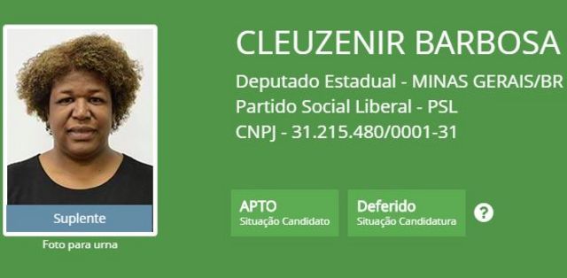 Reprodução da página do TSE com informações sobre a candidatura de Cleuzenir Barbosa