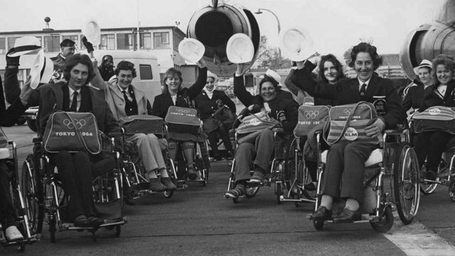 The British team at London Airport, en route to Tokyo for the Summer Paralympic Games, 4th November 1964