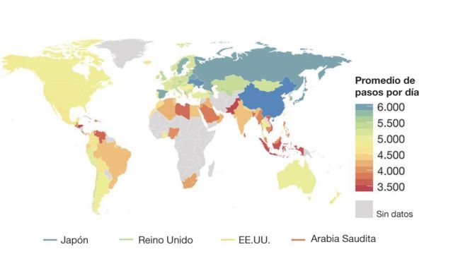Abundancia Óptima combate El mapa que muestra cuáles son los países con los habitantes más y menos  activos del mundo - BBC News Mundo