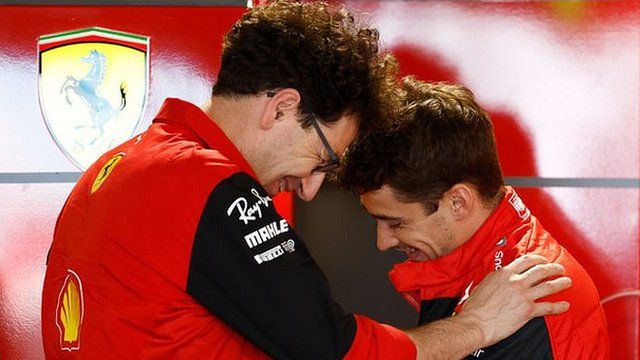 Mattia Binotto and Charles Leclerc