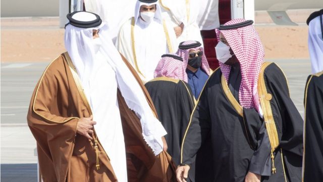 Qatari Emir Tamim Al Thani and Saudi Prince Mohammed bin Salman.