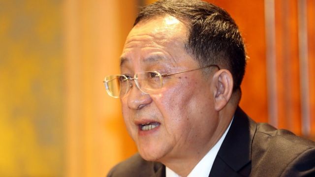 North Korean Foreign Minister Ri Yong Ho speaks at a news conference following the end of a summit in Hanoi, Vietnam, March 1, 2019