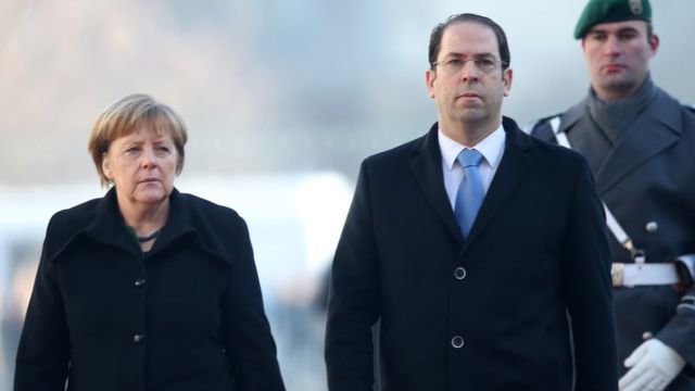 La chancelière allemande Angela Merkel a accueilli le Premier ministre tunisien Youssef Chahed, le 14 février 2017 à Berlin.