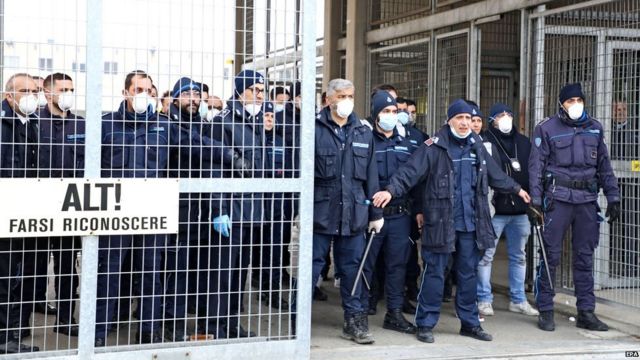Italy's Modena as inmates' relatives protest outside over coronavirus measures, 9 March 2020