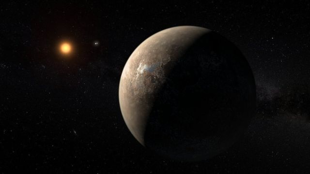 Ilustración de la distancia de Próxima b de su estrella.
