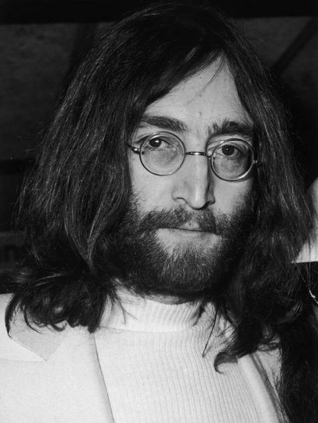 Portrait of John Lennon in black and white