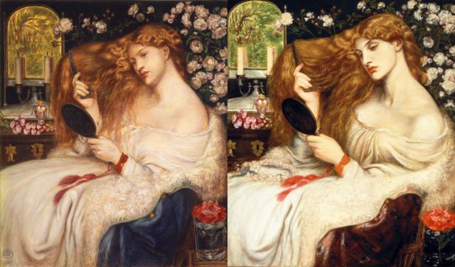 Lady Lilith de Dante Gabriel Rossetti (1866-1868, con el rostro de Fanny Cornforth y 1872-1873, con el rostro de Alexa Wilding)