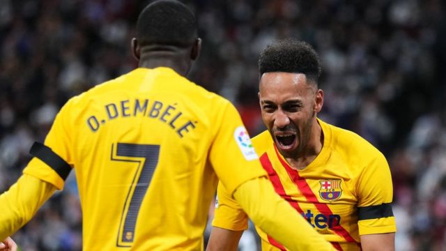 Real Madrid vs Barcelona: Aubameyang score twice for El Clasico to give  Barcelon 4-0 win over Real Madrid - BBC News Pidgin